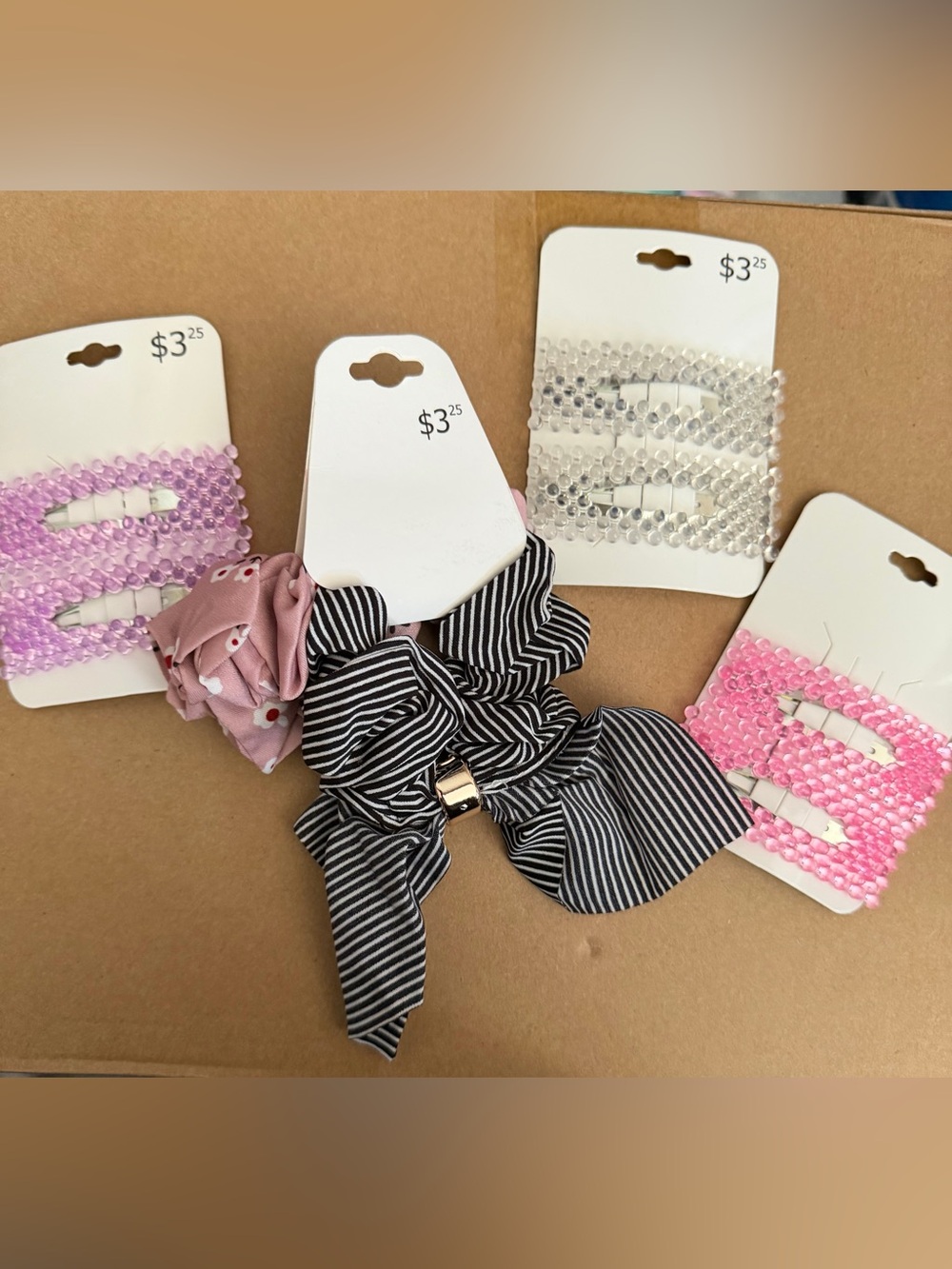 Black & White Striped Bow Scrunchie Pink Floral Scrunchie & Barettes